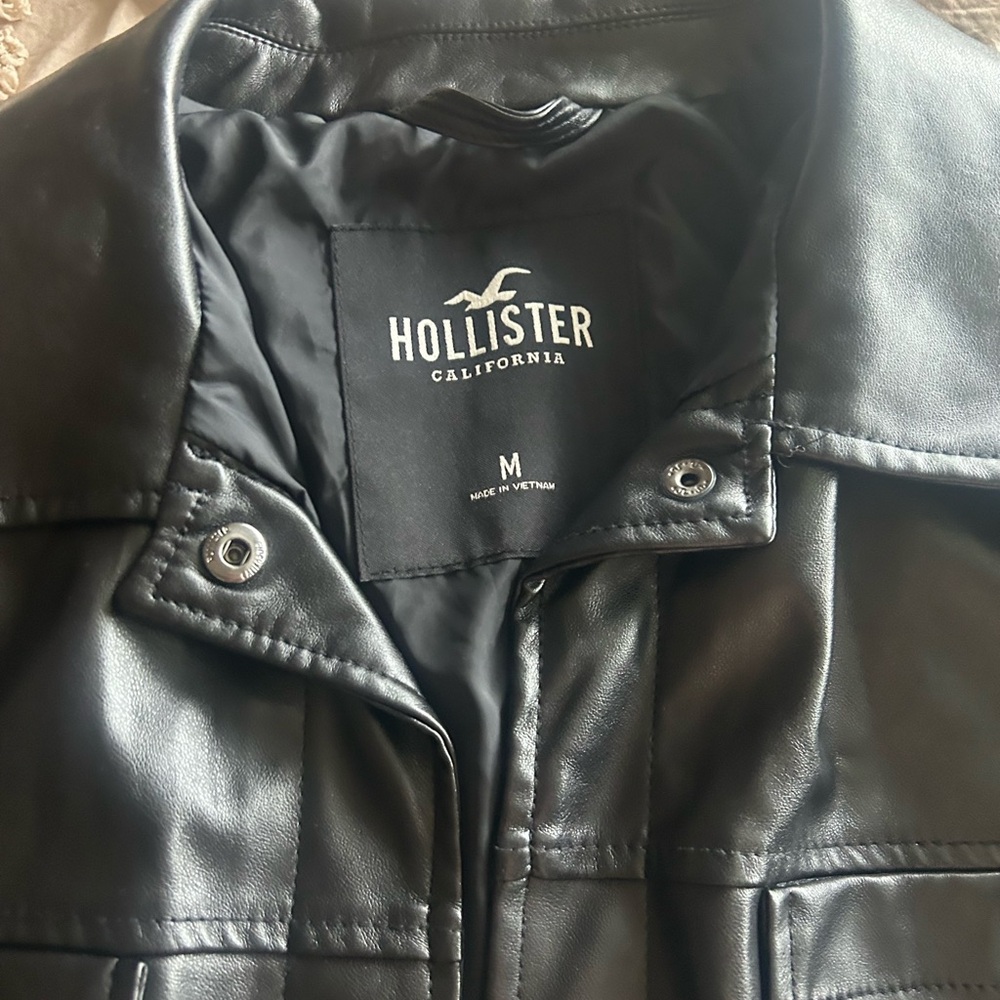 Hollister Black Leather Jacket VGUC